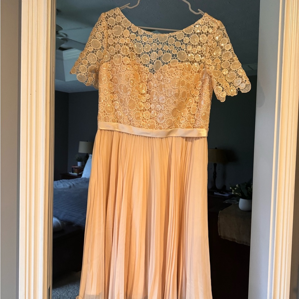 Formal tea length dress. Materials Satin, Chiffon, Sequin New with tag.